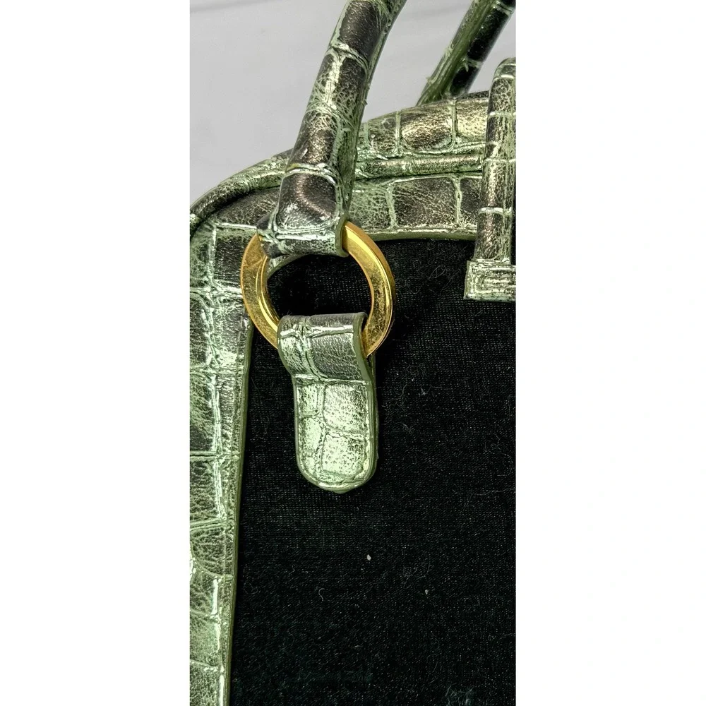Vintage Fetish by Eve Y2K Metallic Croc Embossed Velvet Satchel Bag Green NWT